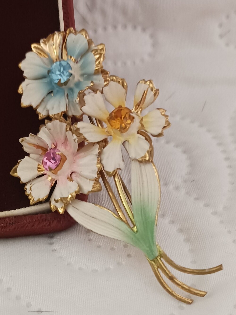 Austria Vintage Floral Multicolor Crystal Brooch Pastels